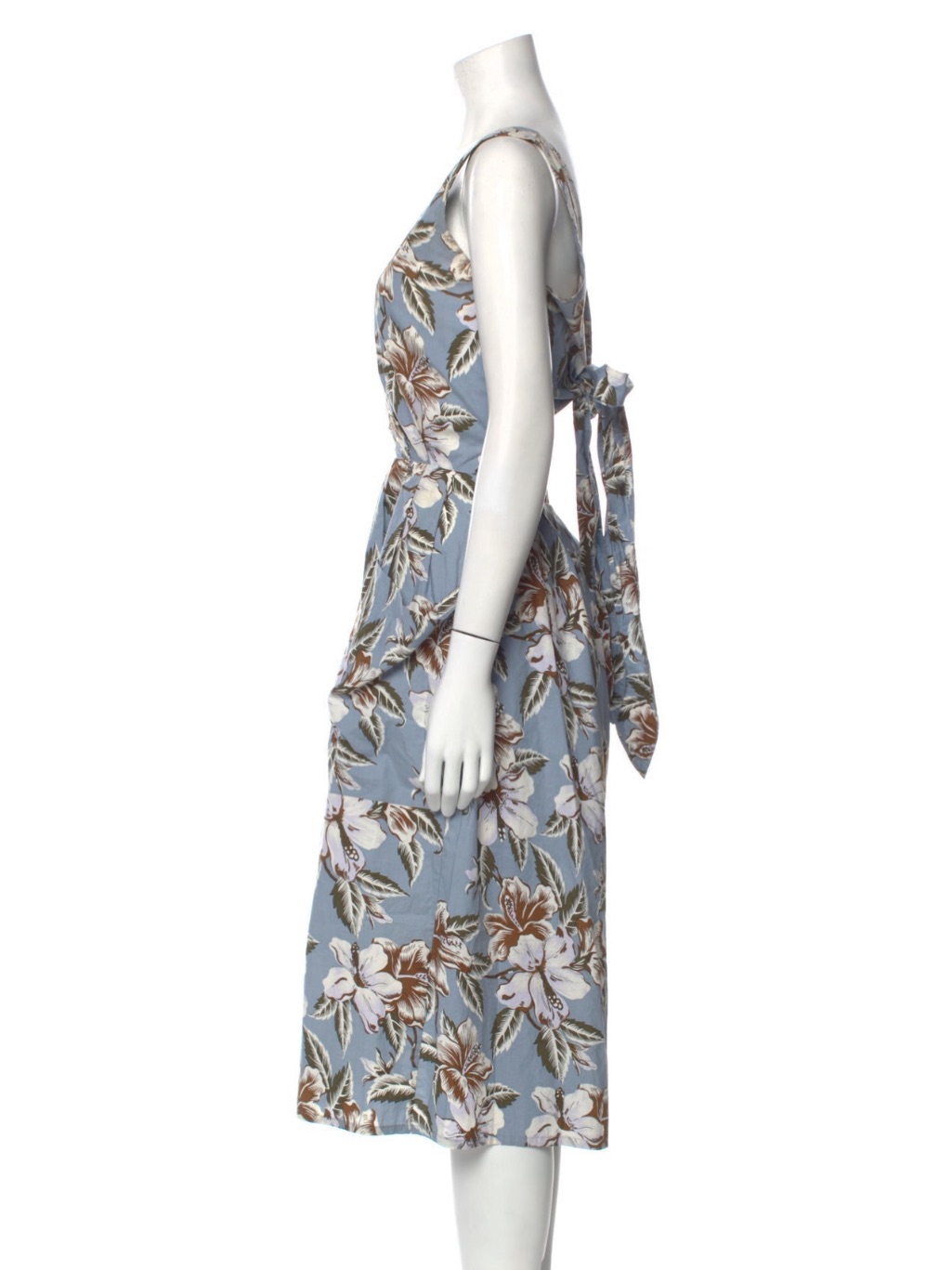 No. 6 Store Blue Floral Tie-Back Midi Dress Cutout Pockets